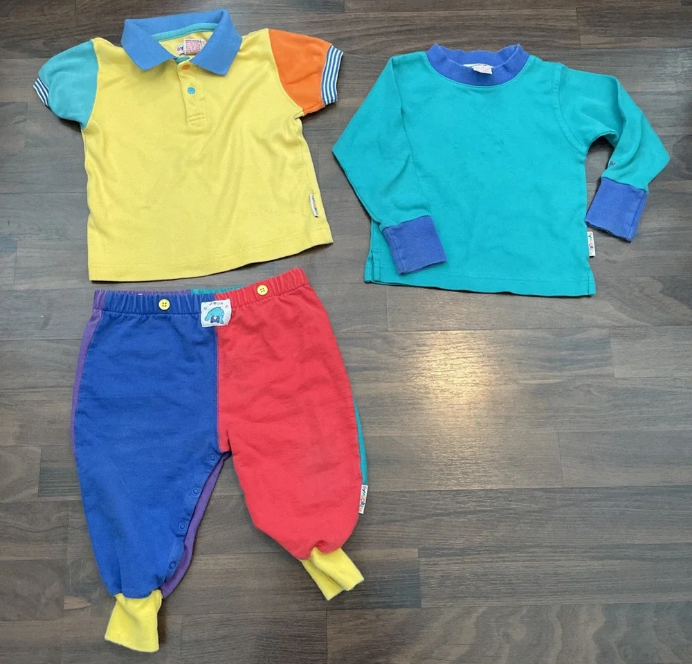 VTG LOT 90s Gymboree Rainbow Tag Colorblock Pants Polo Long Sleeve XS & Small
